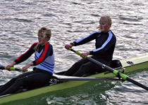 Team fun rowing in a scull