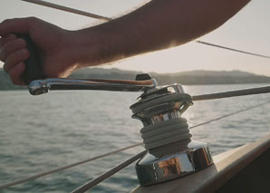 Sailing with a wooden yacht on Lake Zurich