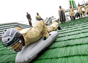 Airboarding on the ski jump slope