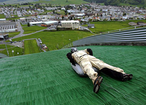 Airboarding on the ski jump slope