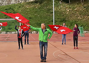 Team flag waving