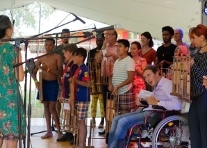 Music workshop with bamboo instruments