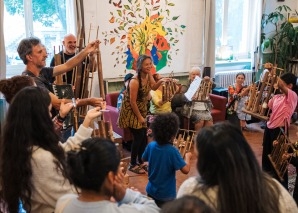 Music workshop with bamboo instruments