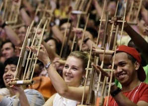 Music workshop with bamboo instruments