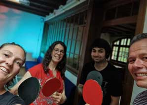 Ping pong evening in the restaurant