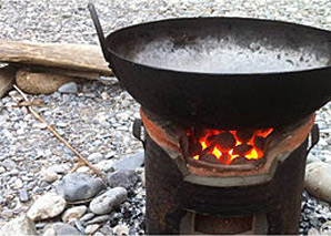 Fondue over the fire on the river Aare