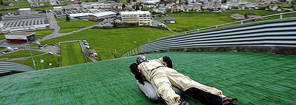 Airboarding on the ski jump slope