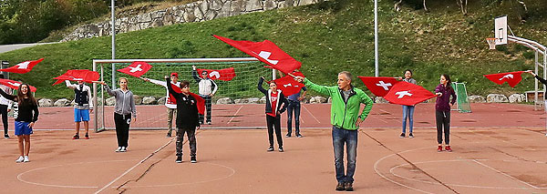 Team flag waving