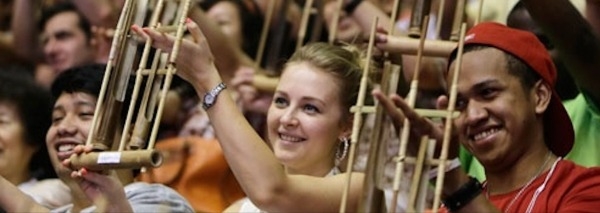 Music workshop with bamboo instruments