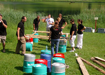 Raft building on a mountain lake