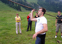 Raft building on a mountain lake