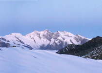 Snow shoes trek across a glacier