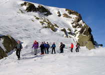 Snow shoes trek across a glacier