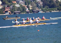 Team fun rowing in a scull